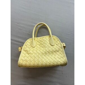 Urban Expressions Yellow Woven Faux Leather Satchel Handbag Gold Hardware
